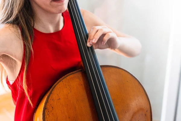 Antique Cello Unleashing Artistry Promising Young Cellist — Stock Photo, Image