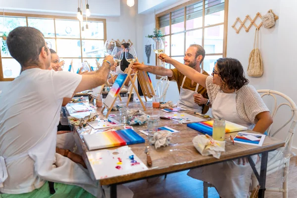 Art Wine Party Friends Creating Masterpieces Together — Stock Photo, Image