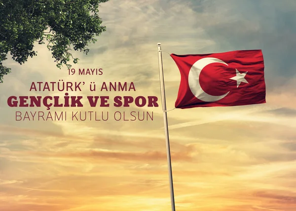 Maggio Giornata Della Gioventù Bandiera Turca Turchia Background Design — Foto Stock