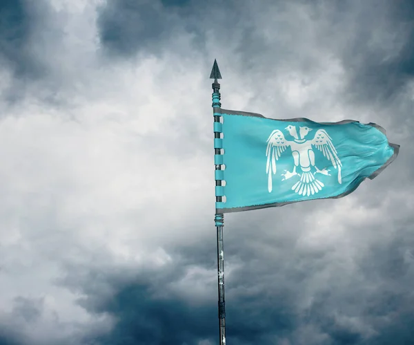 Uma Ilustração Digital Uma Bandeira Império Seljúcida Acenando Contra Céu — Fotografia de Stock