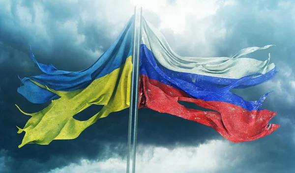 Ukraine Flag and Russia Flag - Wartime Flags