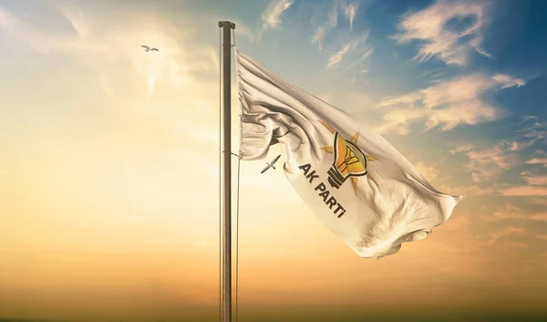 Σημαία Akparti Σημαία Akparti Που Κυματίζει Στο Sunrise — Φωτογραφία Αρχείου