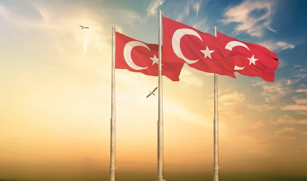 Török Zászló Török Zászló Integetett Égen — Stock Fotó