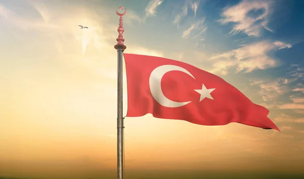 Bandera Turquía Bandera Turquía Ondeando Cielo — Foto de Stock