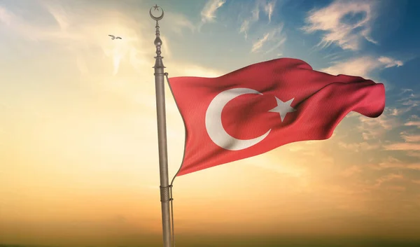 Турецький Прапор Турецький Прапор Ширяє Небі — стокове фото