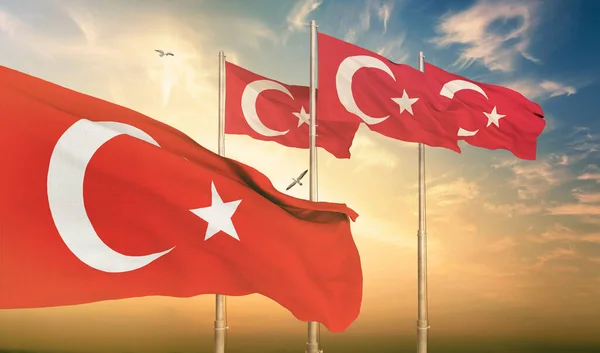 Τουρκικές Σημαίες Τουρκική Σημαία Κυματίζει Στον Ουρανό — Φωτογραφία Αρχείου