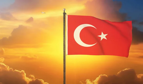 Turkiye Τουρκική Σημαία Τουρκική Σημαία Κυματίζει Στον Ουρανό — Φωτογραφία Αρχείου