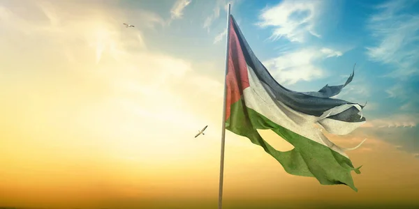 Větrná Vlajka Palestiny Jeruzalém Palestina Obraz — Stock fotografie