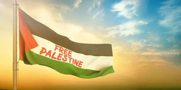 经风吹日晒的巴勒斯坦旗帜 耶路撒冷 巴勒斯坦3D图像 — 图库照片