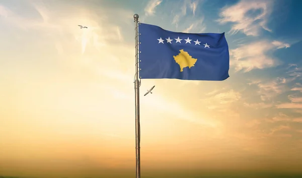科索沃 科索沃共和国国旗 这是视觉设计作品 — 图库照片