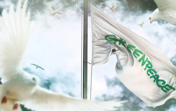 绿色和平运动 绿色和平运动旗帜 国际组织 — 图库照片