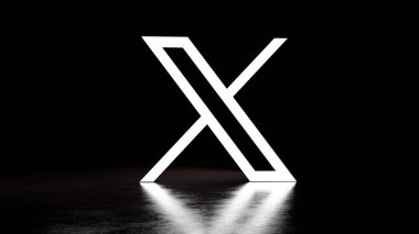  Twitter 'ın önündeki X uygulama logosu mavi kuş sembolü. X, sosyal medyanın yeni adı ve logosu. - Trkiye, İstanbul - Ağustos 2023, 3D