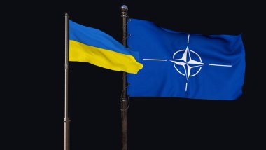 Ukrayna eyalet bayrağı - Sarı ve mavi ulusal bayrak. bir görsel tasarım çalışması - istanbul, Türkiye - 30 Ağustos (3D Hazırlama)