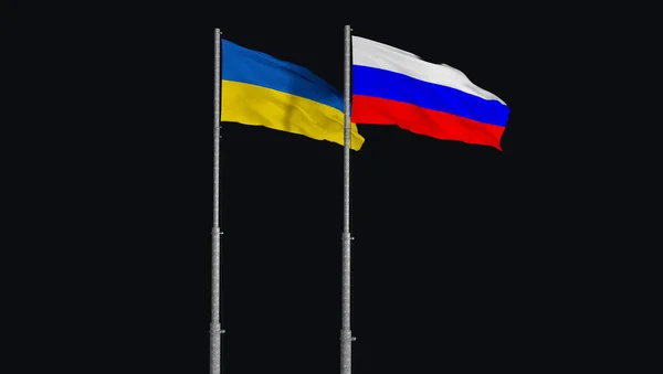 Ukrainska Statsflagga Och Ryssland Gul Och Blå Nationalflagga Ett Visuellt — Stockfoto