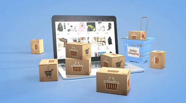 E-commerce, Social Media Concept, E-commerce Platforms. 3D Visual Design