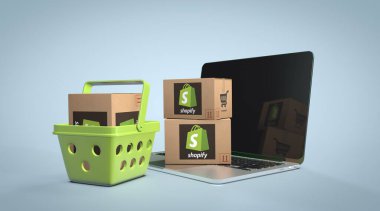 shopify, E-commerce Social Media Concept, E-commerce Platforms. 3D Visual Design clipart