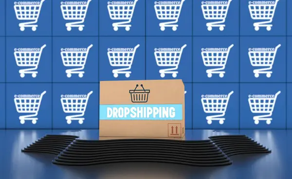 Dropshipping, Social Media Concept, E-commerce Platforms. 3D Visual Design