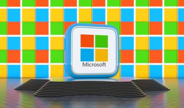 Microsoft, Sosyal medya konsepti. 3B Görsel Tasarım.