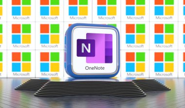 Onenote, Sosyal medya konsepti. 3B Görsel Tasarım.