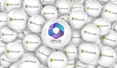 Microsoft 365 Copilot, Sosyal Medya Konsepti. 3B Görsel Tasarım.