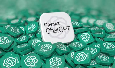 Chat GPT, OpenAI Logo, Artificial Intelligence Platform (3D Rendering) clipart