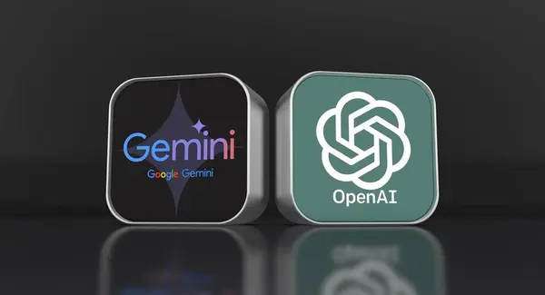 OpenaiとGoogle Gemini 人工知能コンセプト 3Dビジュアルデザイン ストックフォト