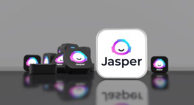 Jasper, yapay zeka, sosyal medya konsepti. 3B Görsel Tasarım.