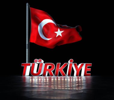 Türk Bayrağı, Dalgalanan Türk Bayrağı, Türkiye Cumhuriyeti - (3D Render) 