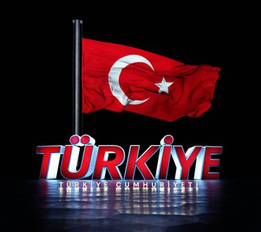 Türk Bayrağı, Dalgalanan Türk Bayrağı, Türkiye Cumhuriyeti - (3D Render) 