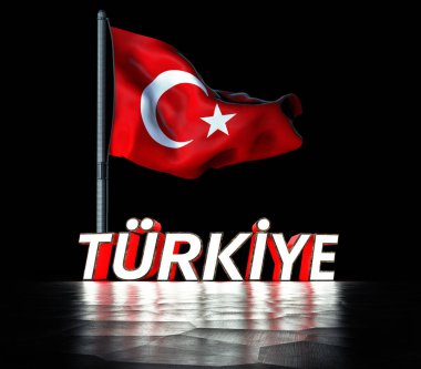 Türk Bayrağı, Dalgalanan Türk Bayrağı, Türkiye Cumhuriyeti - (3D Render) 
