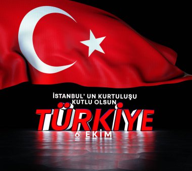 İstanbul 'un Kurtulusu, Türk Bayrağı, Sallanan Türk Bayrağı, Türkiye Cumhuriyeti - (3D Render -)) 
