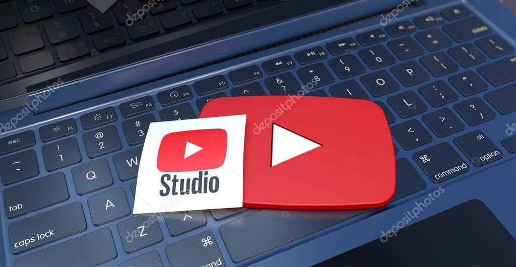 Youtube Studio, Youtube Logo Visual Presentation - Social Media Background (3D Render)