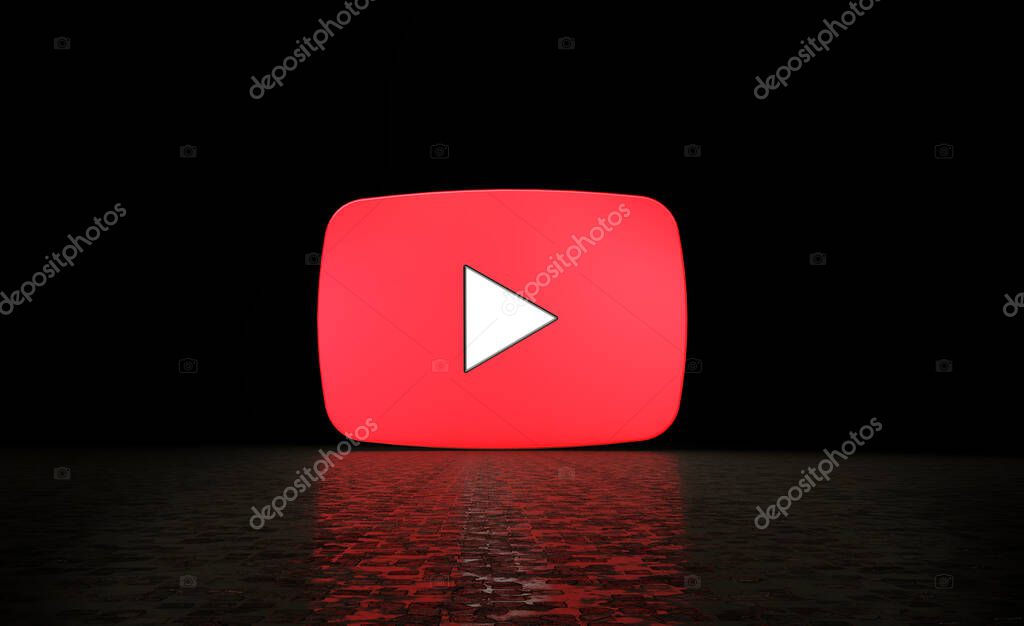 Youtube 3D Rendering Close-up. Social Media Sign, Youtube Channel Promotion Template.