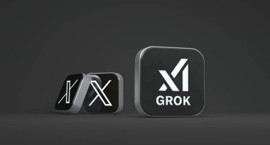 Grok Logosu, 3D Görsel Logo Tasarımı - X Corp. Teknoloji Şirketi.