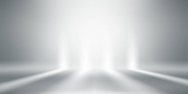 Beyaz ve gri stüdyo odası arka planı, spot ışıklarıyla açık gri zemin zemin..