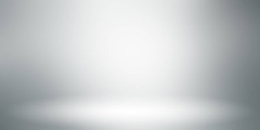 Beyaz ve gri stüdyo odası arka planı, spot ışıklarıyla açık gri zemin zemin..