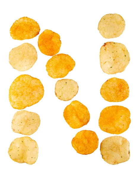 Letter Made Potato Chips Isolated White Background Food Alphabet Concept — Stock Photo, Image