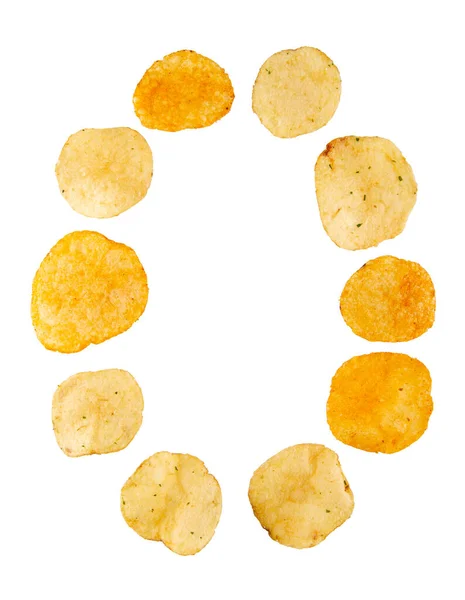 감자칩으로 만들어 배경에 고립되어 알파벳 쌓이기 감자칩 세트의 — 스톡 사진