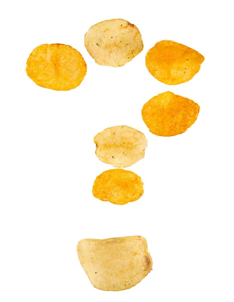 Question Mark Made Potato Chips Isolated White Background Food Alphabet — Stock Photo, Image