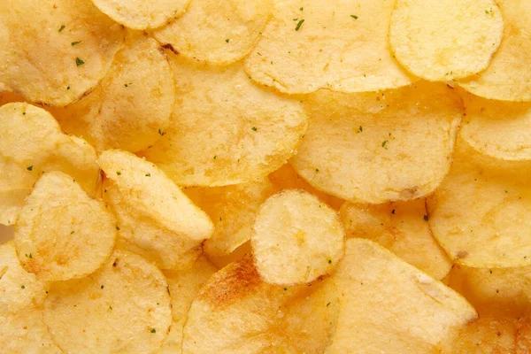 Potatischips Struktur Bakgrund Krispigt Och Krispigt Mellanmål Med Kryddig Spark — Stockfoto
