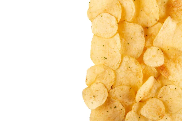 Border Potato Chips Isolated White Background Light Airy Treat Tangy — Stock Photo, Image