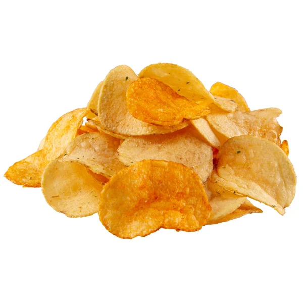 Pile Potato Chips Isolated White Background Tantalizing Blend Smoky Savory — Stock Photo, Image