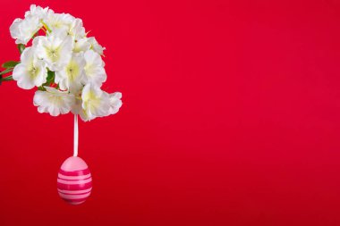 Paskalyayı, canlı kırmızı bir ayara karşı çiçek açan bir daldan sarkan pembe yumurtayla kutlayın.