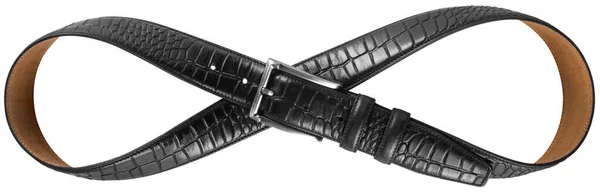Schwarzer Ledergürtel Form Eines Unendlichkeitszeichens Isoliert Auf Weißem Hintergrund Ansicht — Stockfoto