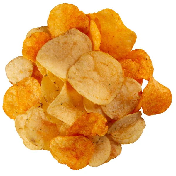 Heap Potatischips Isolerad Vit Bakgrund Munvattning Chip Som Belagd Med — Stockfoto