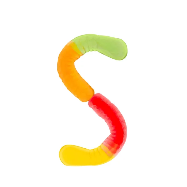 Carta Feita Vermes Gummi Multicoloridos Isolado Fundo Branco Puro Conceito — Fotografia de Stock