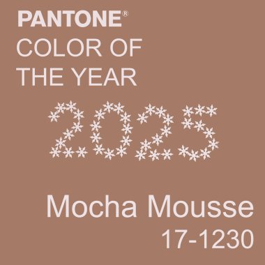 2025 yılının Mocha Mousse pantolon rengi posteri. Kyiv, Ukrayna - 6 Aralık 2024