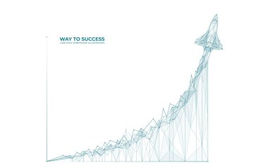 Roket fırlatıldı. Çokgenlerden üstel büyüme grafiği. Teknoloji hızlı büyüme. İş ya da finans, kariyer kavramı. Dijital uzay mekiği teknolojisi. Beyaz arkaplanda izole vektör illüstrasyonu.