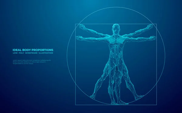 Digital Vitruvian Human Vinci Anatomía Cuerpo Está Hecho Puntos Conectados — Vector de stock
