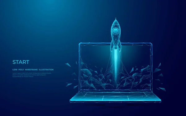 Абстрактна Ракета Знімається Екрану Ноутбука Запуск Космічного Корабля Димом Розпочати — стоковий вектор